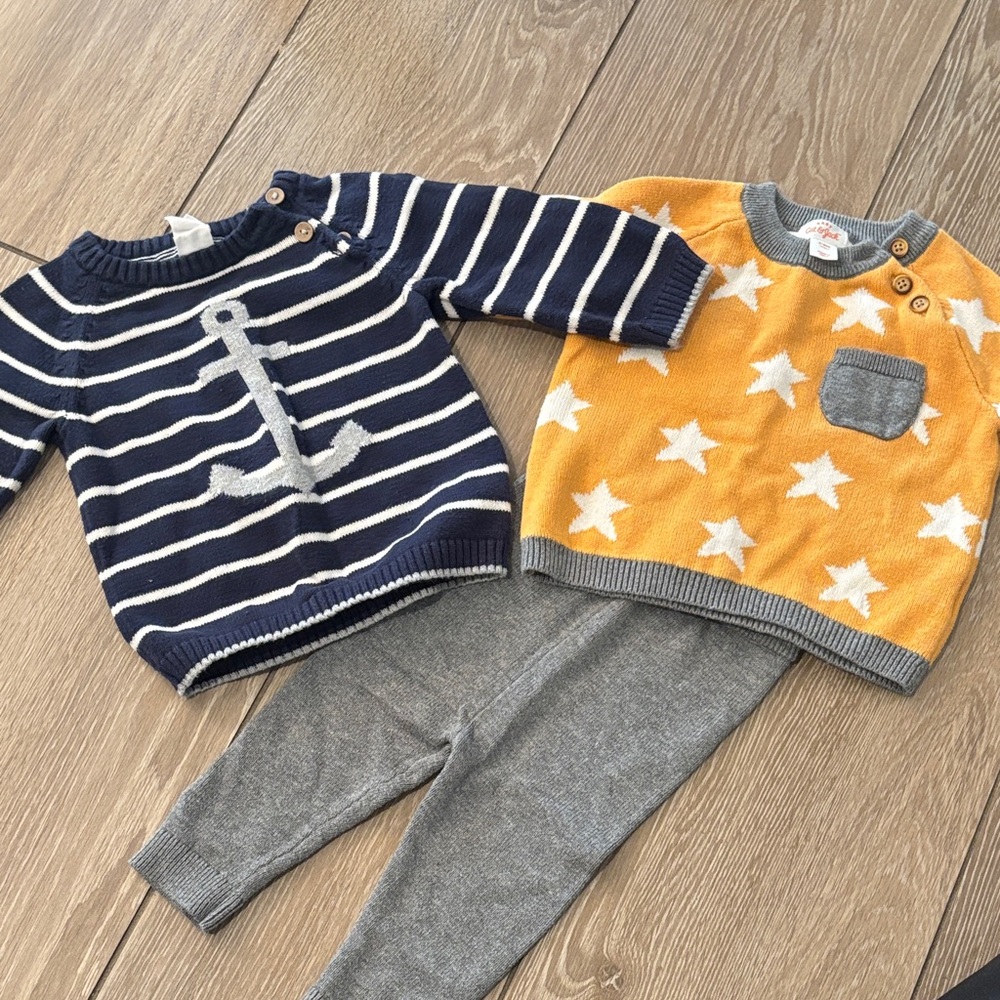 Nautical Navy and Starry Yellow Kids Sweater Set
